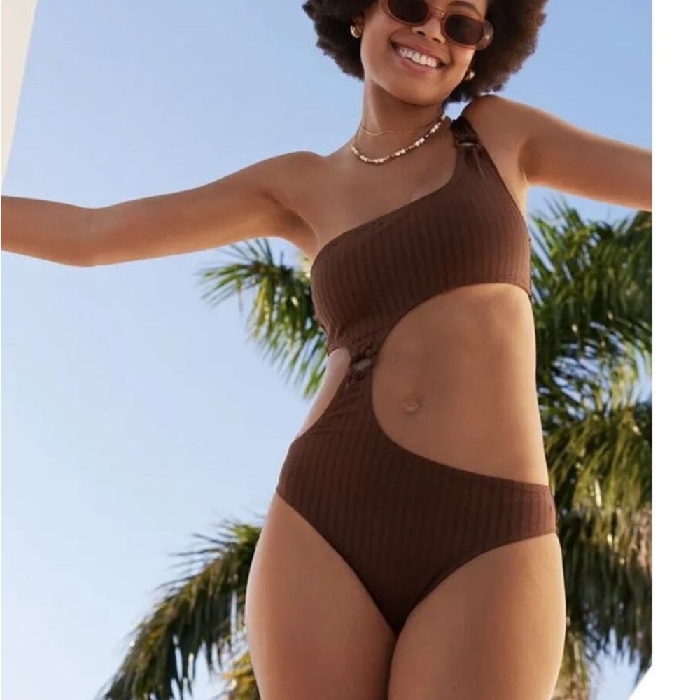 Aerie Brown One-Shoulder Swimsuit